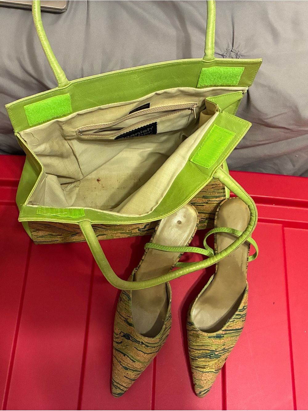 Bright Lime Green Patterned Canvas Tote & Matching Heels